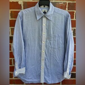 Robert Graham Mens Long Sleeve Blue White Pattern Flip Cuff L Dress Shirt E4